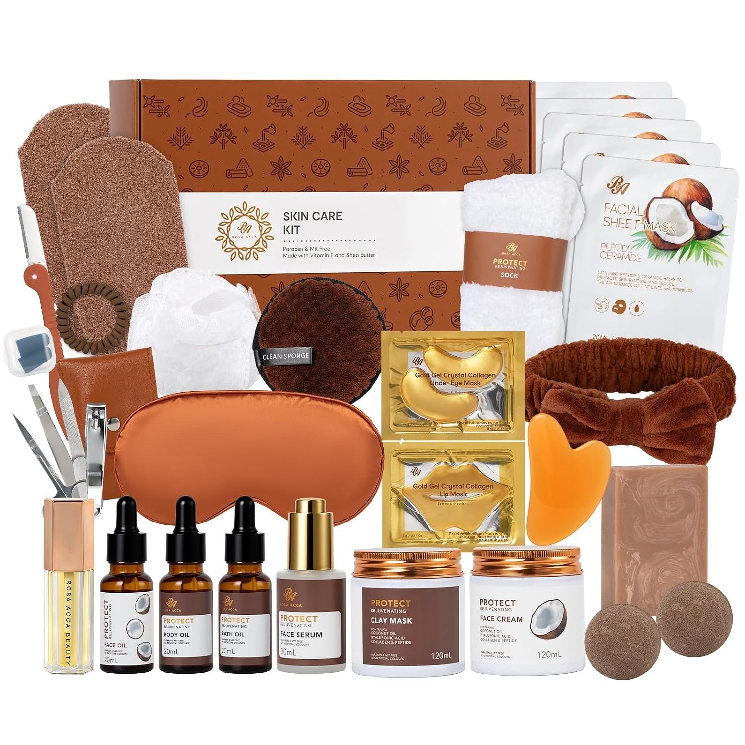Gifts for Women, 32 Pcs Coconut Hydrating Face Skin Care Kit, Spa Basket