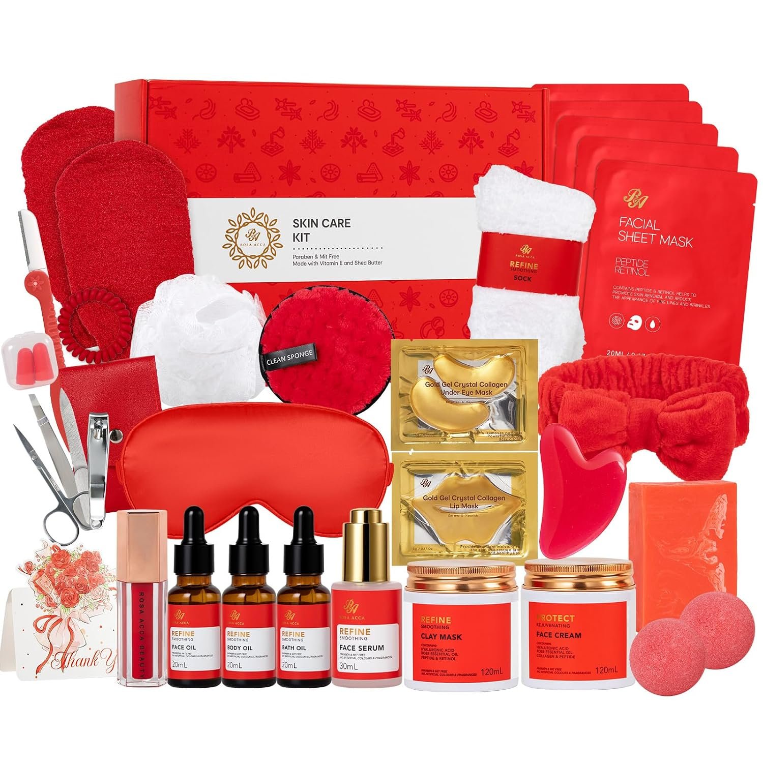 Gifts for Women, 32 Pcs Rose Hydrating Face Skin Care Gifts Set, Spa Basket