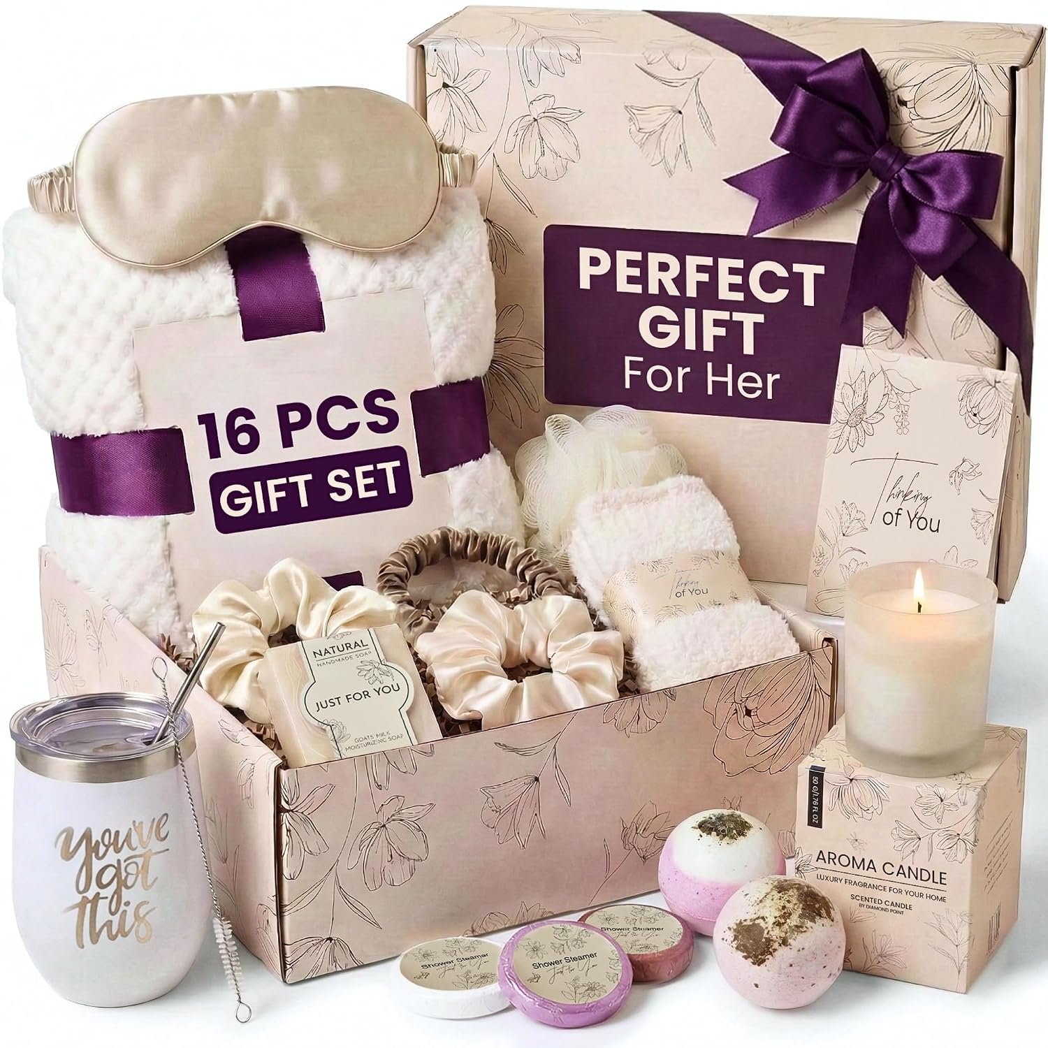 16 Pcs Get Well Soon Gift Basket for Women – Relaxing Spa Gift & Unique Birthday Gift Box for Her, Self Care Gift Sets for Women, Thinking of You Care Package for Mom, Wife, Sister, Friend